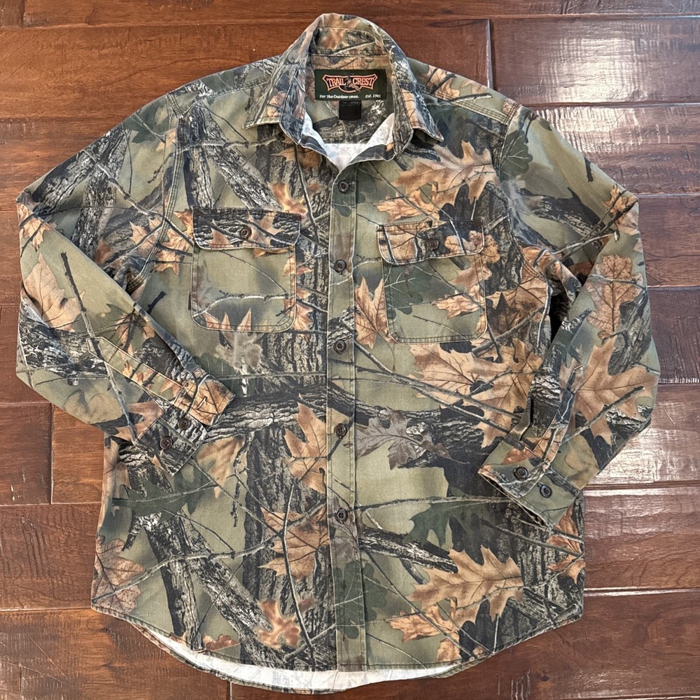 Trail Crest Men's Large Camo Button Down Long Sleeve Shirt Highland Timber